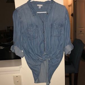 Denim front tied shirt